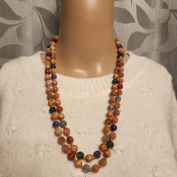 Carved Rosebud Bead Necklace - Picture 1 of 5
